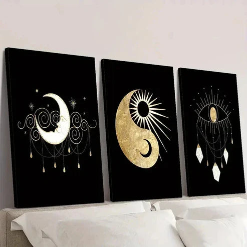 3pcs Modern Sun and Moon Constellation Wall Art Canvas Unframed - High Quality Print 100% Australian Made Wall Canvas
