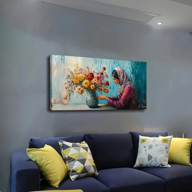 Elegant Woman Arranging Flower Wall Art Canvas Office Home Room Framed 120x60cm