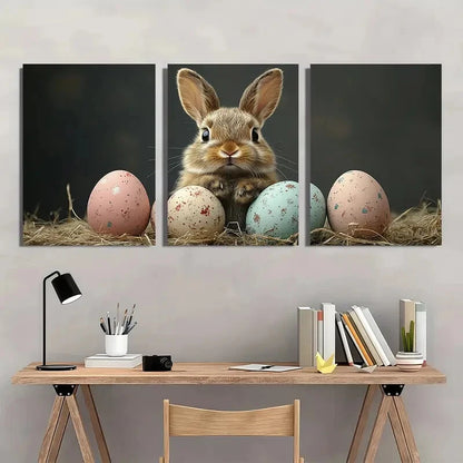 3pcs Black Retro Easter Bunny Pastel Perfect Wall Art Set Canvas Framed 40x60cm - High Quality Print 100% Australian Made Wall Canvas Ready to Hang - Bella Home Decor