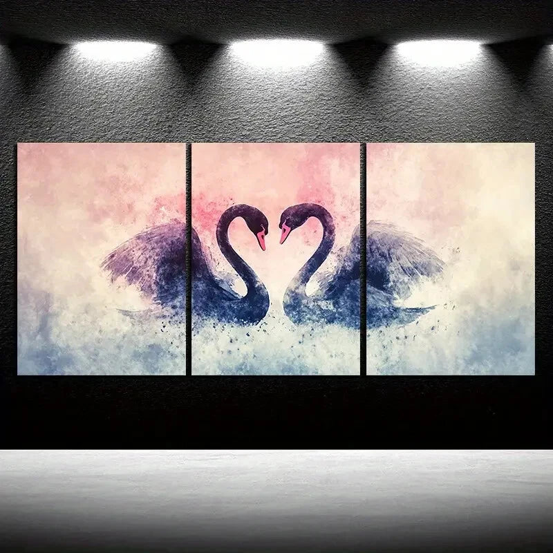 3pcs Black Swan Love Pink Themed Metal Print Ready to Hang Art - Bella Home Decor