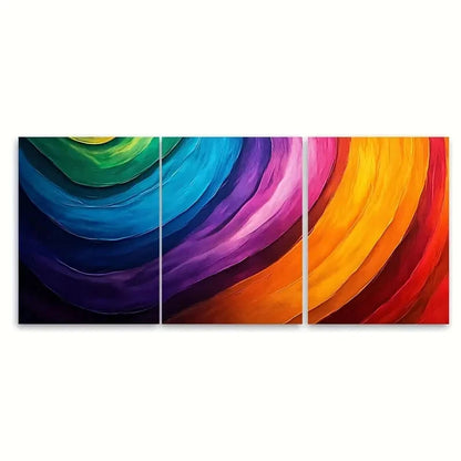 3pcs Vibrant Abstract Rainbow Curved Stripes Wall Art Set Canvas Framed 60x90cm - High Quality Print 100% Australian Made Wall Canvas Ready to Hang