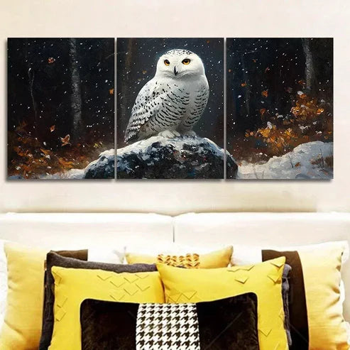 3 PCS Snowy Owl In Forest Wall Art Set Canvas Unframed - High Quality Print 100% Australian Made Wall Canvas - Bella Home Decor