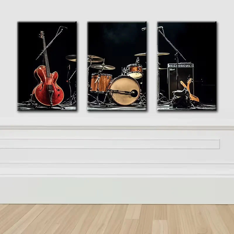3pcs Band instrument Wall Art Set Canvas Framed 60x90cm - High Quality Print 100% Australian Made Wall Canvas Ready to Hang - Bella Home Decor