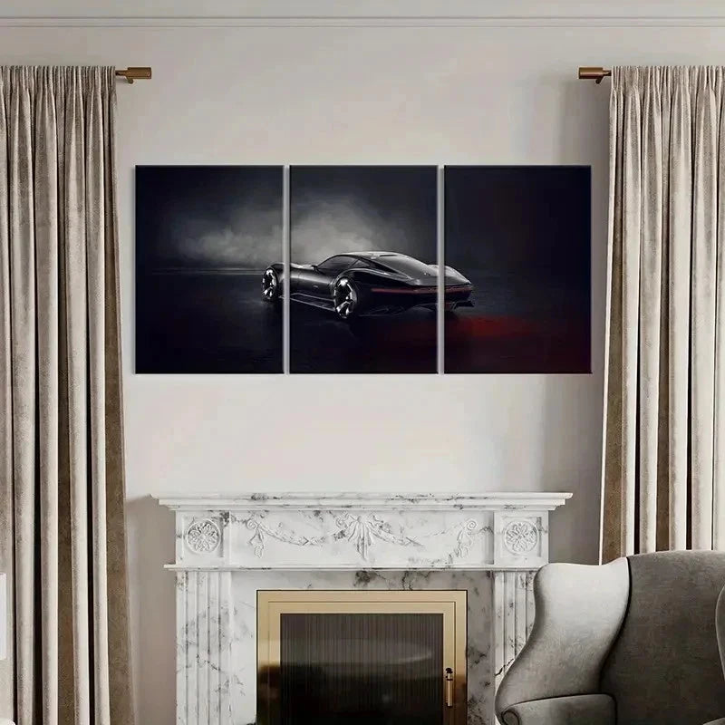 3pcs Modern Dark Toned Sports Car Design Wall Art Set Canvas Framed 40x60cm - High Quality Print 100% Australian Made Wall Canvas Ready to Hang