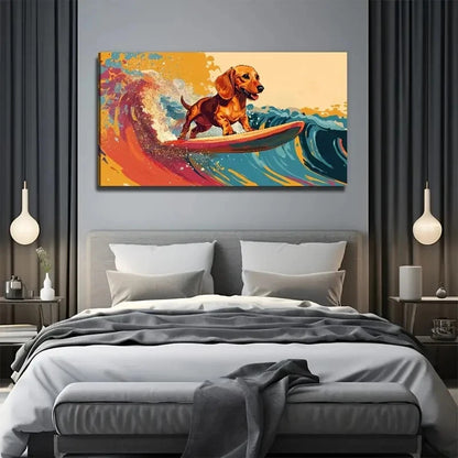 Modern Learn To Surf The Dog Wall Art Canvas Office Home Room Framed 120x60cm