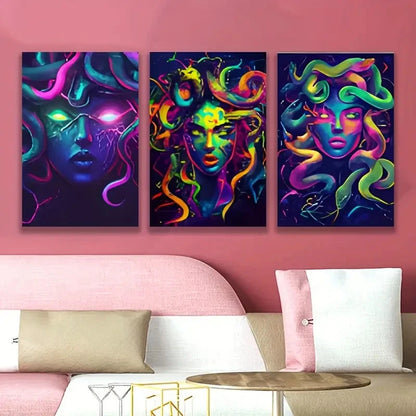 3pcs Gorgon Inspired Neon Artwork Wall Art Set Canvas Framed 50x70cm - High Quality Print 100% Australian Made Wall Canvas Ready to Hang - Bella Home Decor