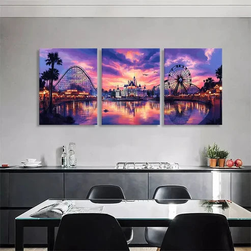 3pcs Theme Park Sunset Triptych Vibrant Perfect  Wall Art Set Canvas Unframed - High Quality Print 100% Australian Made Wall Canvas - Bella Home Decor