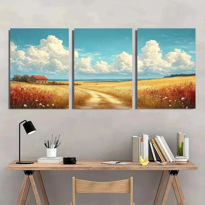 3pcs Cloudy Sky Landscape Vintage Perfect Wall Art Set Canvas Framed 50x70cm - High Quality Print 100% Australian Made Wall Canvas Ready to Hang - Bella Home Decor