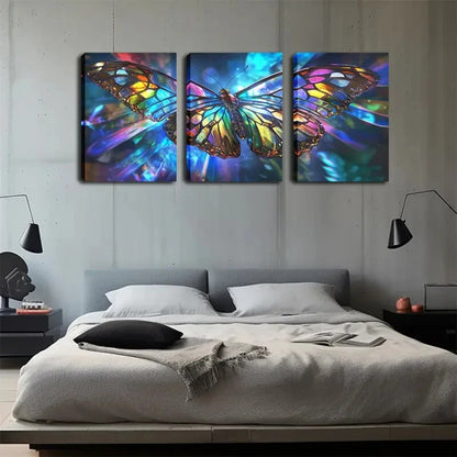 3pcs Butterfly Colorful Glass-Wing Perfect Wall Art Set Canvas Framed 40x60cm - High Quality Print 100% Australian Made Wall Canvas Ready to Hang - Bella Home Decor