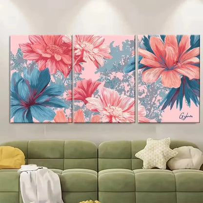 3pcs Floral Retro Preppy Wall Art Set Canvas Framed 60x90cm - High Quality Print 100% Australian Made Wall Canvas Ready to Hang