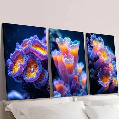 3pcs Colorful Sea Anemones Sea Plant Wall Art Canvas Unframed - High Quality Print 100% Australian Made Wall Canvas - Bella Home Decor