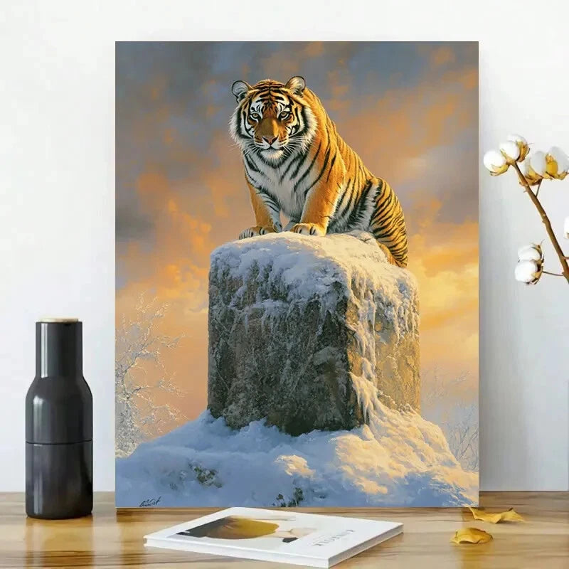 Majestic Tiger, Basking in The Golden Glow of Sunrise 40x60cm Metal Print Ready to Hang - Bella Home Decor