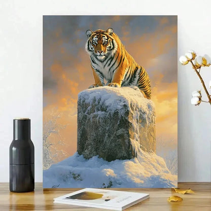 Majestic Tiger, Basking in The Golden Glow of Sunrise 40x60cm Metal Print Ready to Hang - Bella Home Decor