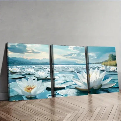 3pcs Water Lilies on Water Nature Beauty Perfect Wall Art Set Canvas Unframed - High Quality Print 100% Australian Made Wall Canvas