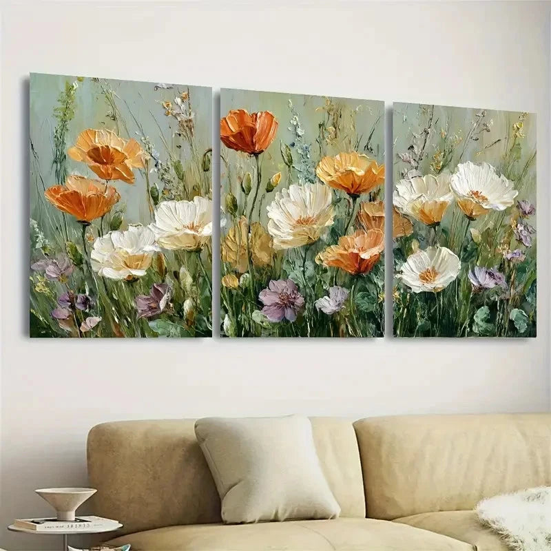 3pcs California Poppy Meadow Wall Art Set Canvas Framed 60x90cm - High Quality Print 100% Australian Made Wall Canvas Ready to Hang - Bella Home Decor