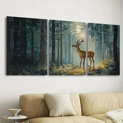 3pcs Deer in The Forest Wall Art Set Canvas Unframed – High Quality Print, 100% Australian Made Wall Canvas - Bella Home Decor