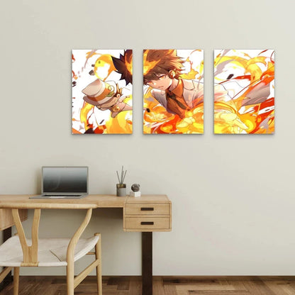 3pcs Kinetic Amber Inferno Monochrome Crimson Wall Art Set Canvas Framed 40x60cm - High Quality Print 100% Australian Made Wall Canvas Ready to Hang