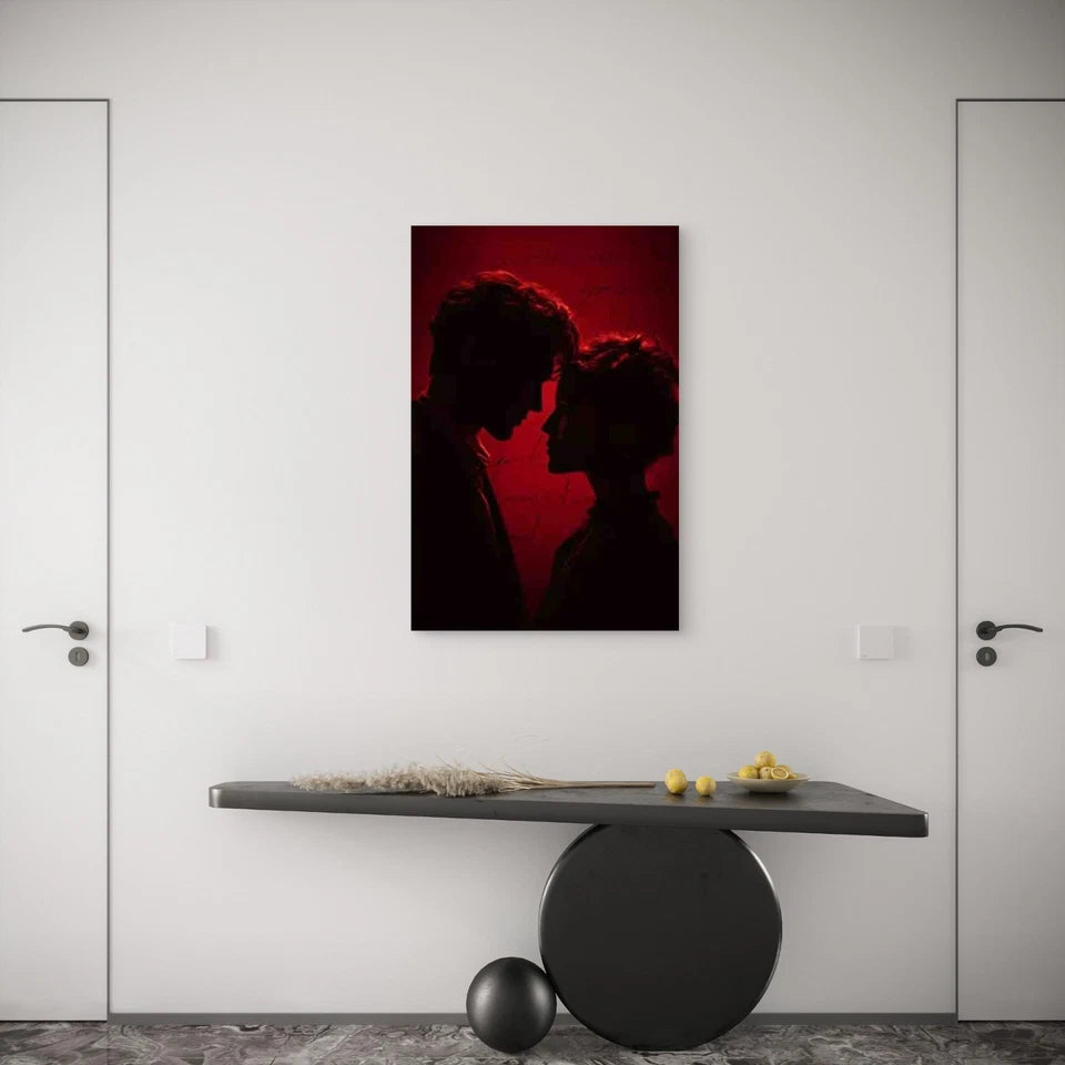Romantic Red & Burgundy Couple Silhouette Metal Print Ready to Hang