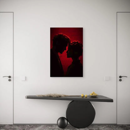 Romantic Red & Burgundy Couple Silhouette Metal Print Ready to Hang