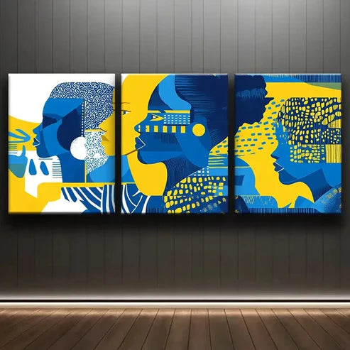 3pcs A Simple Drawing of People in Blue Perfect Wall Art Set Canvas Unframed - High Quality Print 100% Australian Made Wall Canvas - Bella Home Decor