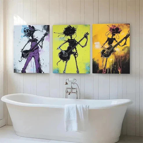 3pcs Funky Guitarist Skeleton Music Perfect Wall Art Canvas Unframed - High Quality Print 100% Australian Made Wall Canvas - Bella Home Decor