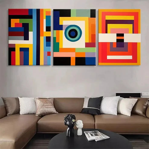 3pcs Modern Abstract Geometric Colorful Perfect Wall Art Set Canvas Unframed - High Quality Print 100% Australian Made Wall Canvas