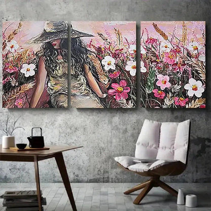 3pcs Elegant Fashion Woman with Hat Wall Art Canvas Unframed - High Quality Print 100% Australian Made Wall Canvas