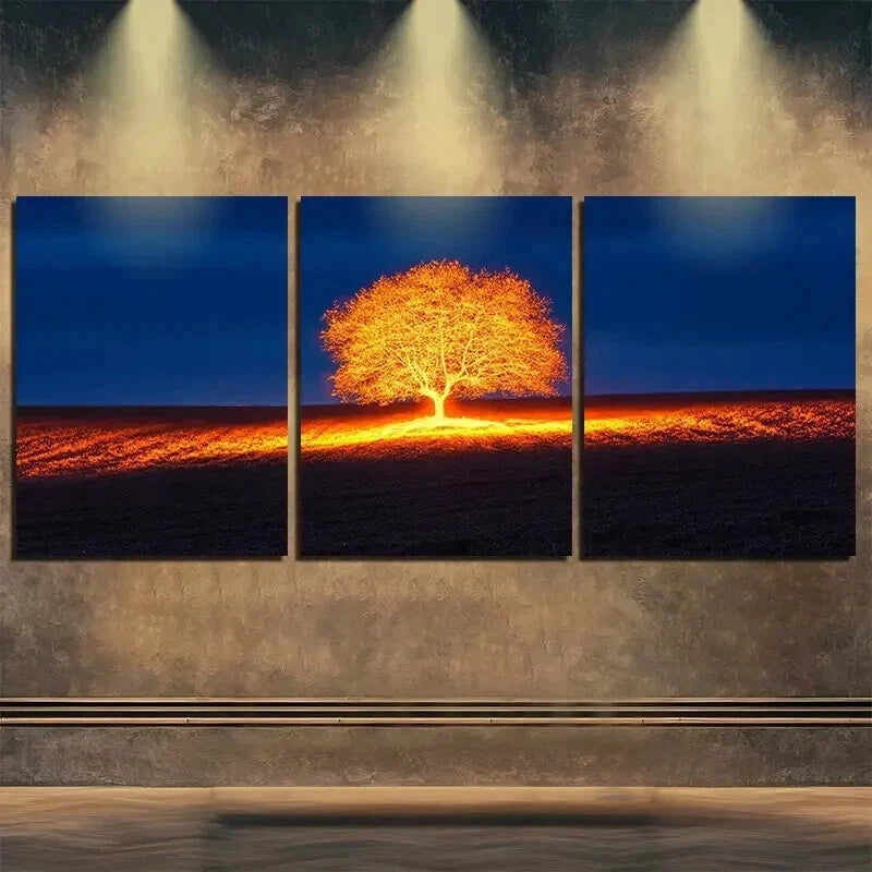 3pcs Dark Autumn Tree Light Shine Perfect Wall Art Set Canvas Framed 50x70cm - High Quality Print 100% Australian Made Wall Canvas Ready to Hang