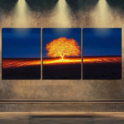 3pcs Dark Autumn Tree Light Shine Perfect Wall Art Set Canvas Framed 50x70cm - High Quality Print 100% Australian Made Wall Canvas Ready to Hang