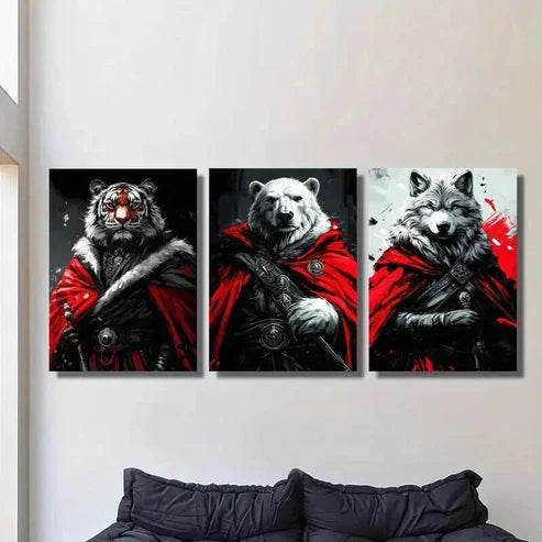 3pcs Cloaked Tigers Bears and Wolves Wall Art Canvas Unframed - High Quality Print 100% Australian Made Wall Canvas - Bella Home Decor