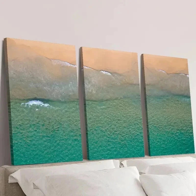3pcs Turquoise Coastal Landscape Decor Wall Art Set Canvas Framed 60x90cm - High Quality Print 100% Australian Made Wall Canvas Ready to Hang