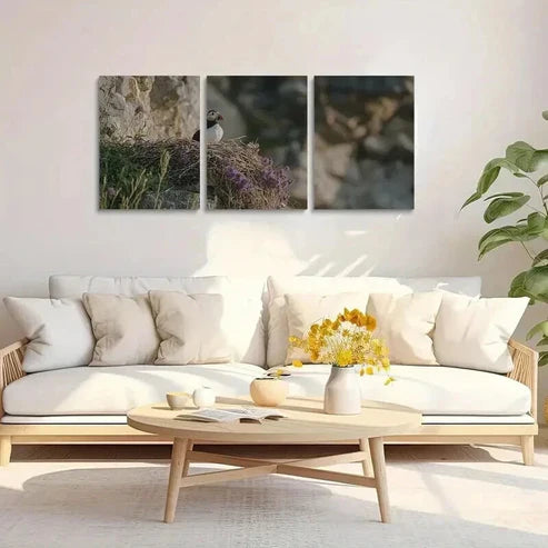 3pcs A Puffin is Sitting on the Edge of its Nest Art Set Canvas Unframed - High Quality Print 100% Australian Made Wall Canvas - Bella Home Decor