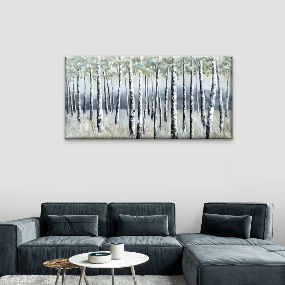 Trees Woods Nature Grey Wall Art Canvas Office Home Room Framed 120x60cm