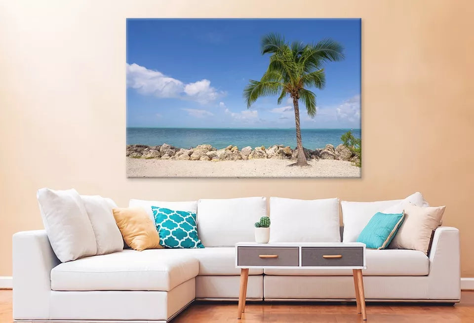 Caribbean Island With Palm Trees Wall Art Decor 100% Australian Made - Bella Home Decor