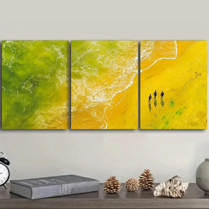 3pcs Aerial view of a yellow sand beach Wall Art Set Canvas Framed 40x60cm - High Quality Print 100% Australian Made Wall Canvas Ready to Hang - Bella Home Decor