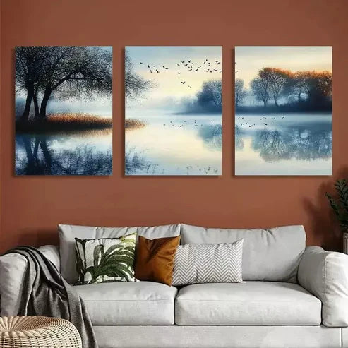 3pcs Abstract Elegant Tranquil Lake Reflection Wall Art Canvas Unframed - High Quality Print 100% Australian Made Wall Canvas - Bella Home Decor