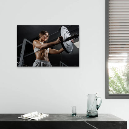 Female Loading Barbell Plate 5mm thick Plastic Poster Ready to Hang 90x60cm