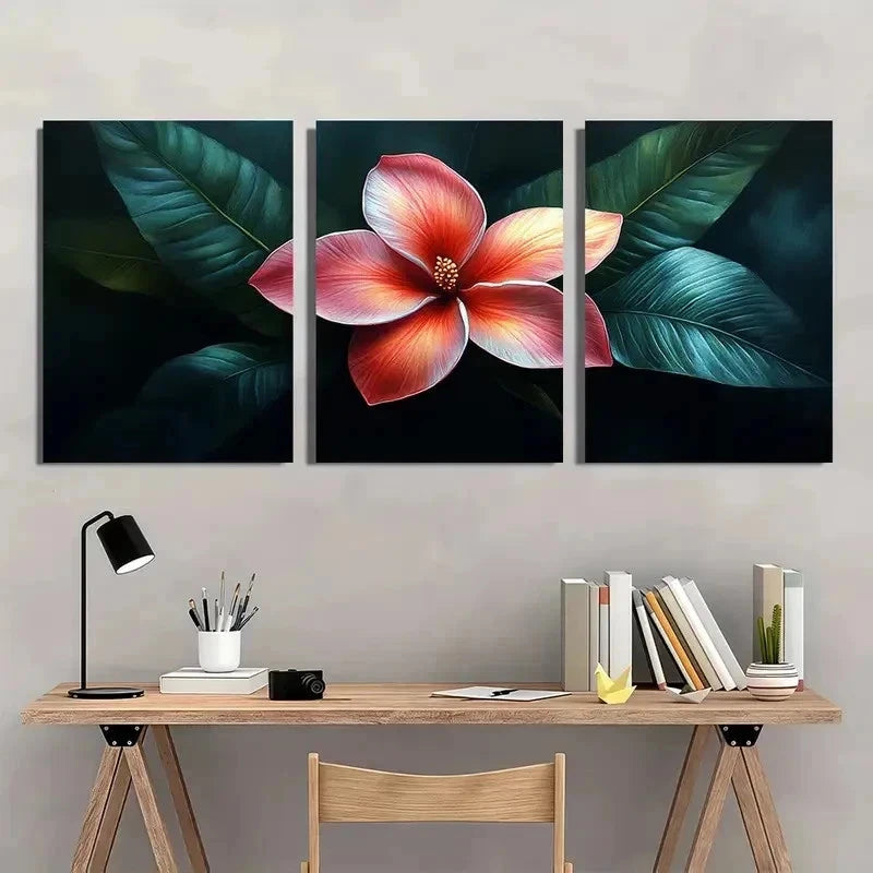 3pcs Pink Plumeria Flower Nature Perfect Wall Art Set Canvas Framed 50x70cm - High Quality Print 100% Australian Made Wall Canvas Ready to Hang