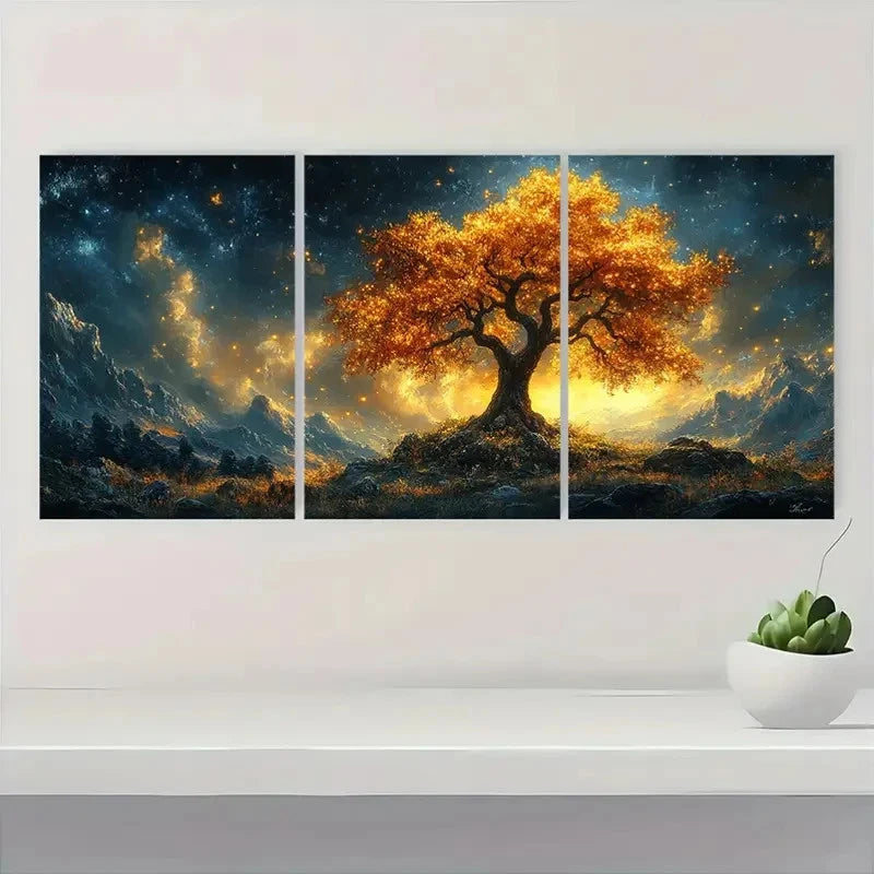 3pcs  Magical Night Sky & Mountain tr  Wall Art Set Canvas Framed 40x60cm - High Quality Print 100% Australian Made Wall Canvas Ready to Hang - Bella Home Decor