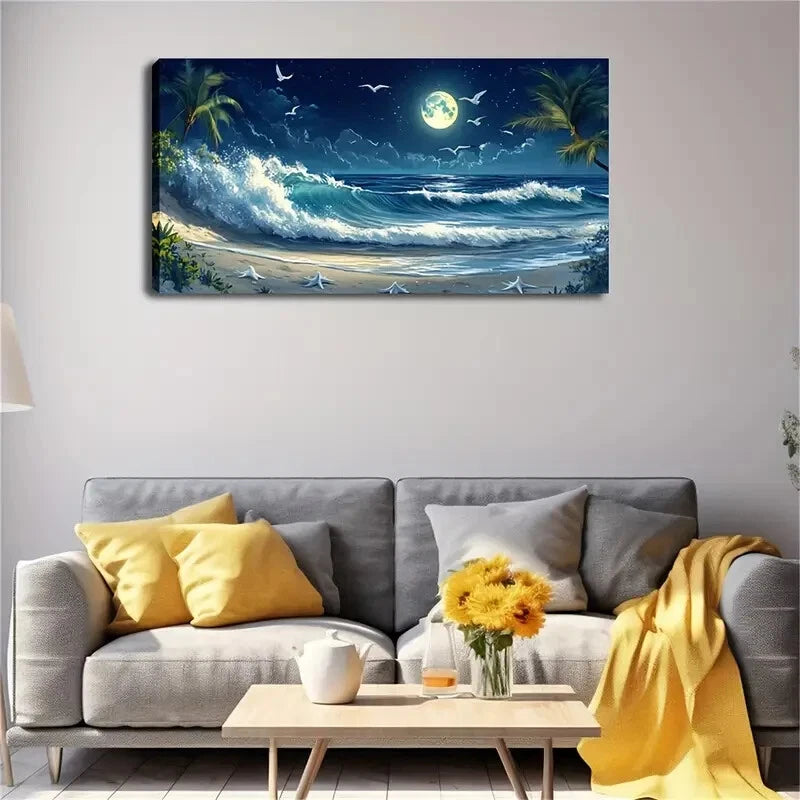 Waves Crashing On The Beach Wall Art Canvas Office Home Room Framed 120x60cm - Bella Home Decor