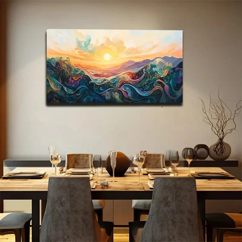 Abstract Mountain Sunset Décor Wall Art Canvas Office Home Room Framed 120x60cm