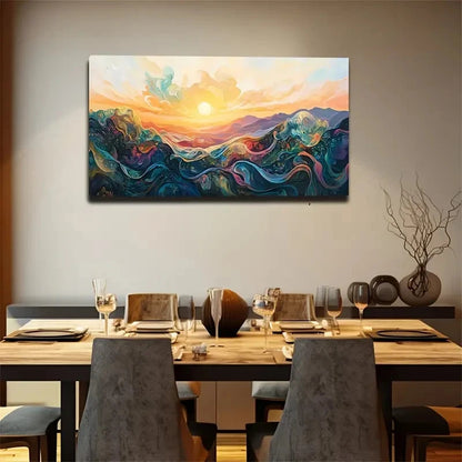 Abstract Mountain Sunset Décor Wall Art Canvas Office Home Room Framed 120x60cm