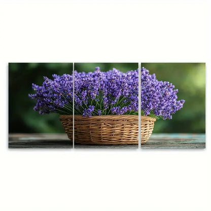 3pcs Lavender in Wicker Basket BI    Wall Art Set Canvas Framed 50x70cm - High Quality Print 100% Australian Made Wall Canvas Ready to Hang