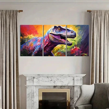 3pcs Vibrant T-Rex Painting Dinosaur Wall Art Canvas Unframed - High Quality Print 100% Australian Made Wall Canvas