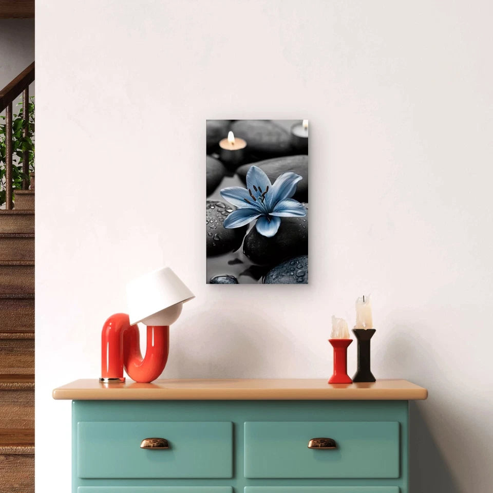 Blue Lily and Stones Metal Print Ready to Hang