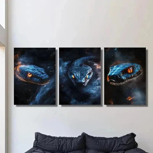 3pcs Fantasy Snakes with Neon Glow Wall Art Canvas Unframed - High Quality Print 100% Australian Made Wall Canvas