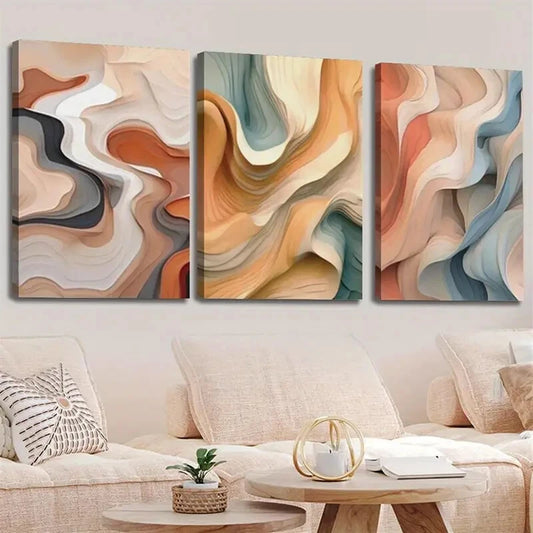 3pcs Abstract Modern Colorful Wavy Lines Wall Art Set Canvas Framed 50x70cm - High Quality Print 100% Australian Made Wall Canvas Ready to Hang