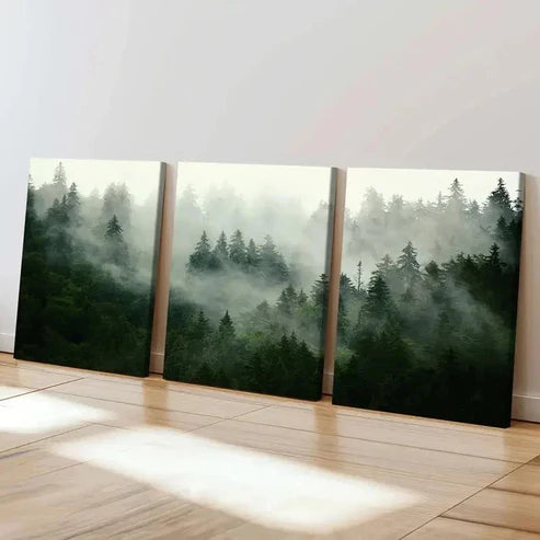 3pcs Forest Fog and Tall Trees Landscape Wall Art Canvas Unframed - High Quality Print 100% Australian Made Wall Canvas