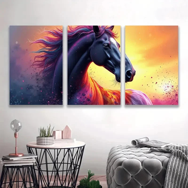 3pcs Vibrant Running Horse Paintings  Wall Art Set Canvas Framed 60x90cm - High Quality Print 100% Australian Made Wall Canvas Ready to Hang - Bella Home Decor