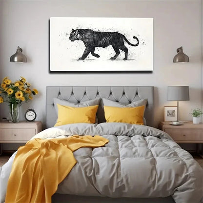 Splatter Black Tiger Suitable Wall Art Canvas Office Home Room Framed 120x60cm